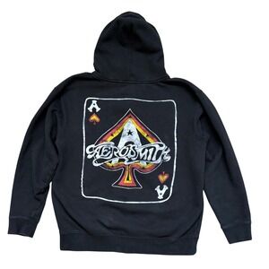 Aerosmith Zip Up Hoodie Mens LG Black Ace of Spades Made in USA Rock Band 2019